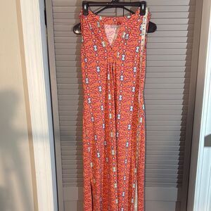 Coral V-Neck Sleeveless Wrap Maxi Dress by (Ellie Kai) size M